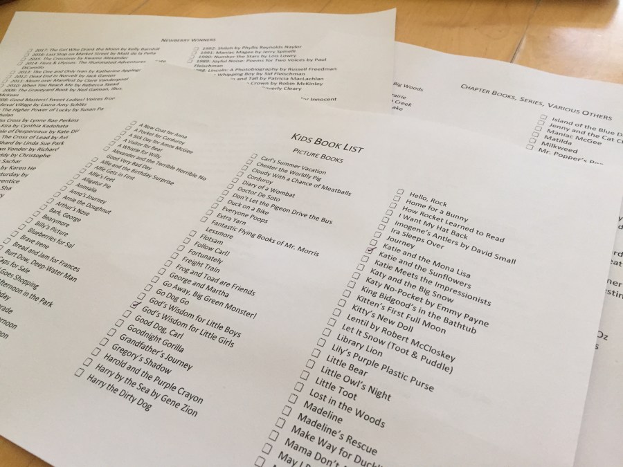 checklist of books to read with your kids