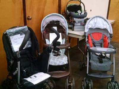Strollers at consignment sale.