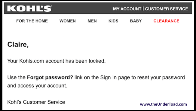you kohls account has been locked, reset your password